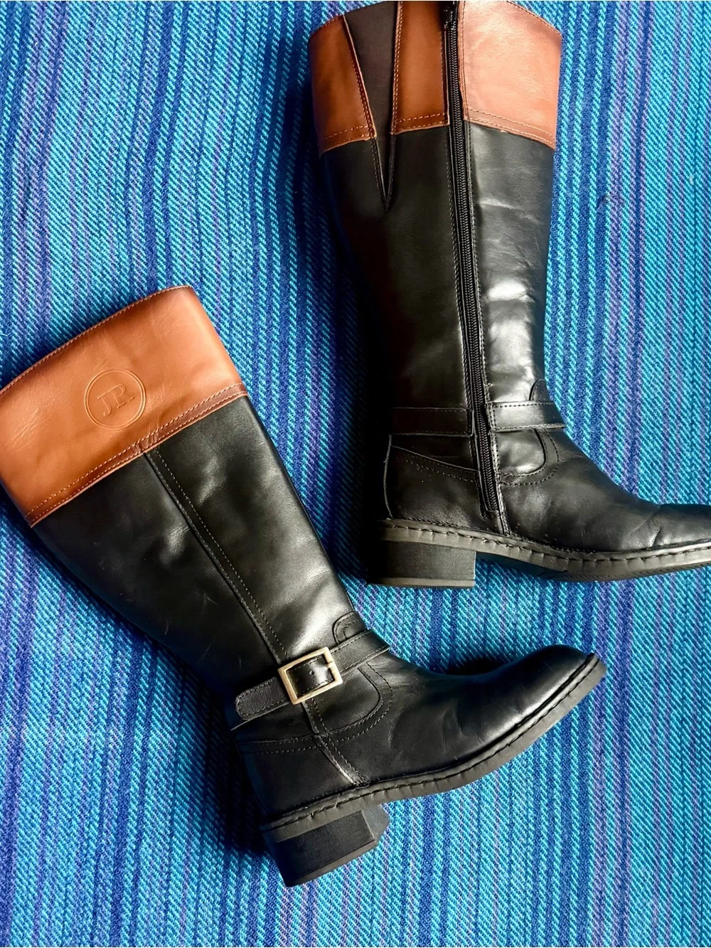Women’s Two-Tone Leather Tall Riding Boots - Black and Tan
